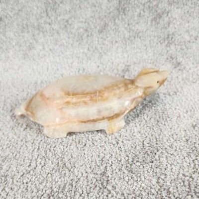 Stone Turtle Figurine Cream Tan Hand Carved Onyx Marble Decor