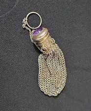 RARE Antique Sterling Silver Mesh Coin Purse Purple Stone Victorian Edwardian