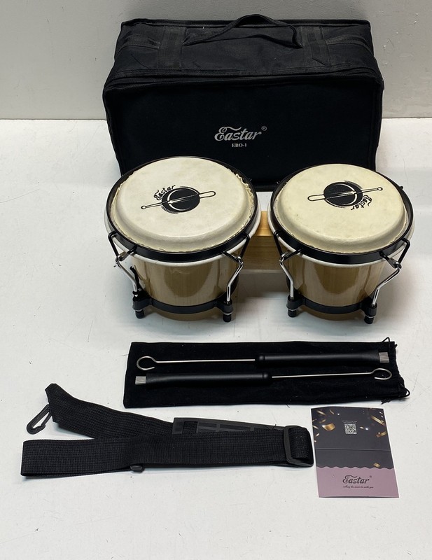 Eastar EBO-1 Bongo Drums Set 6" & 7" Wood Percussion with Case and Accessories