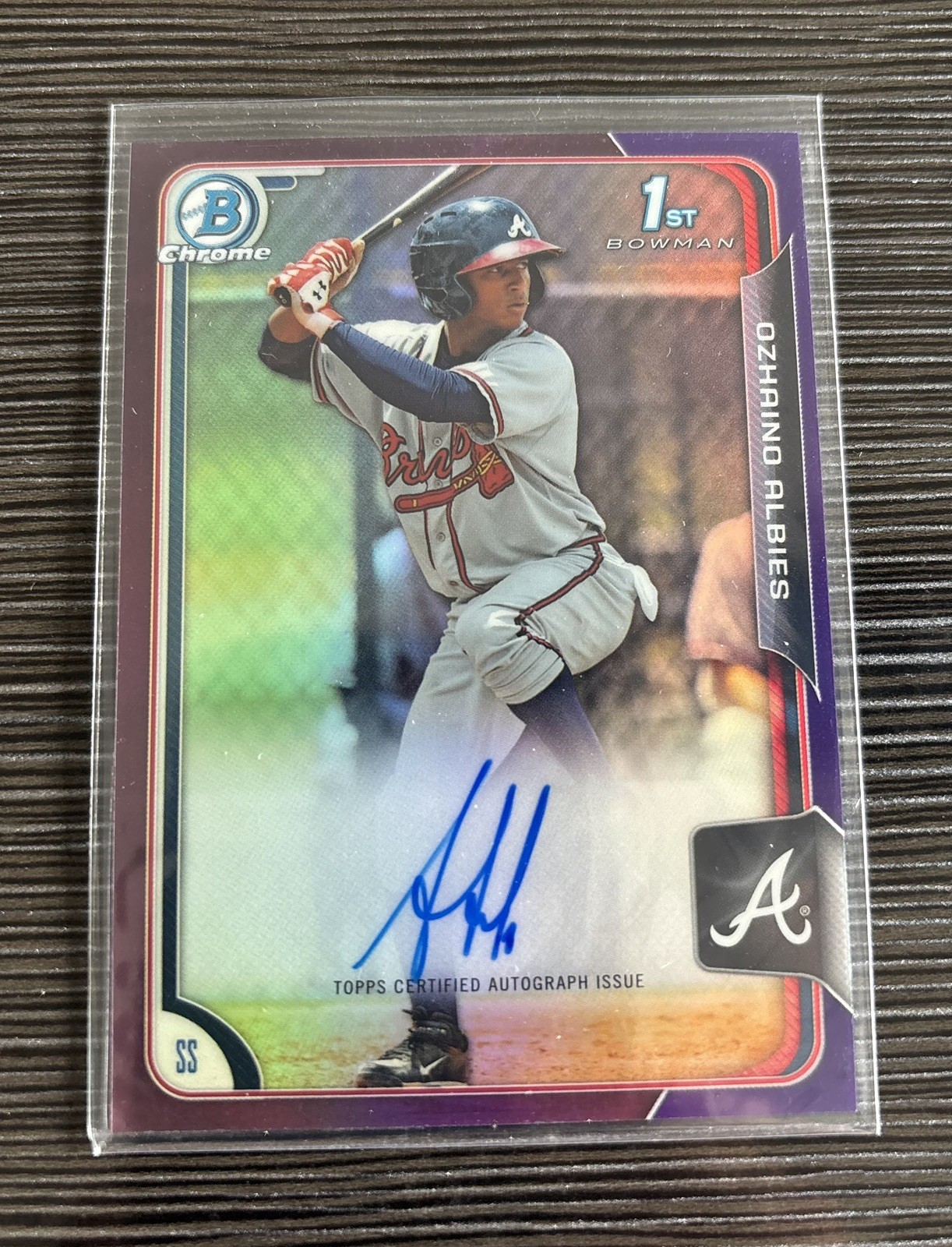 OZHAINO OZZIE ALBIES 2015 BOWMAN CHROME 1ST AUTO PURPLE REFRACTOR /250 Braves
