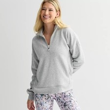 Tek Gear Women's Ultra Soft Fleece Light Gray Quarter-Zip Pullover Sweatshirt, S