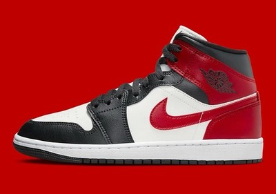Nike Air Jordan 1 Mid Black Toe White Gym Red Sneakers BQ6472-160 Women's Sizes