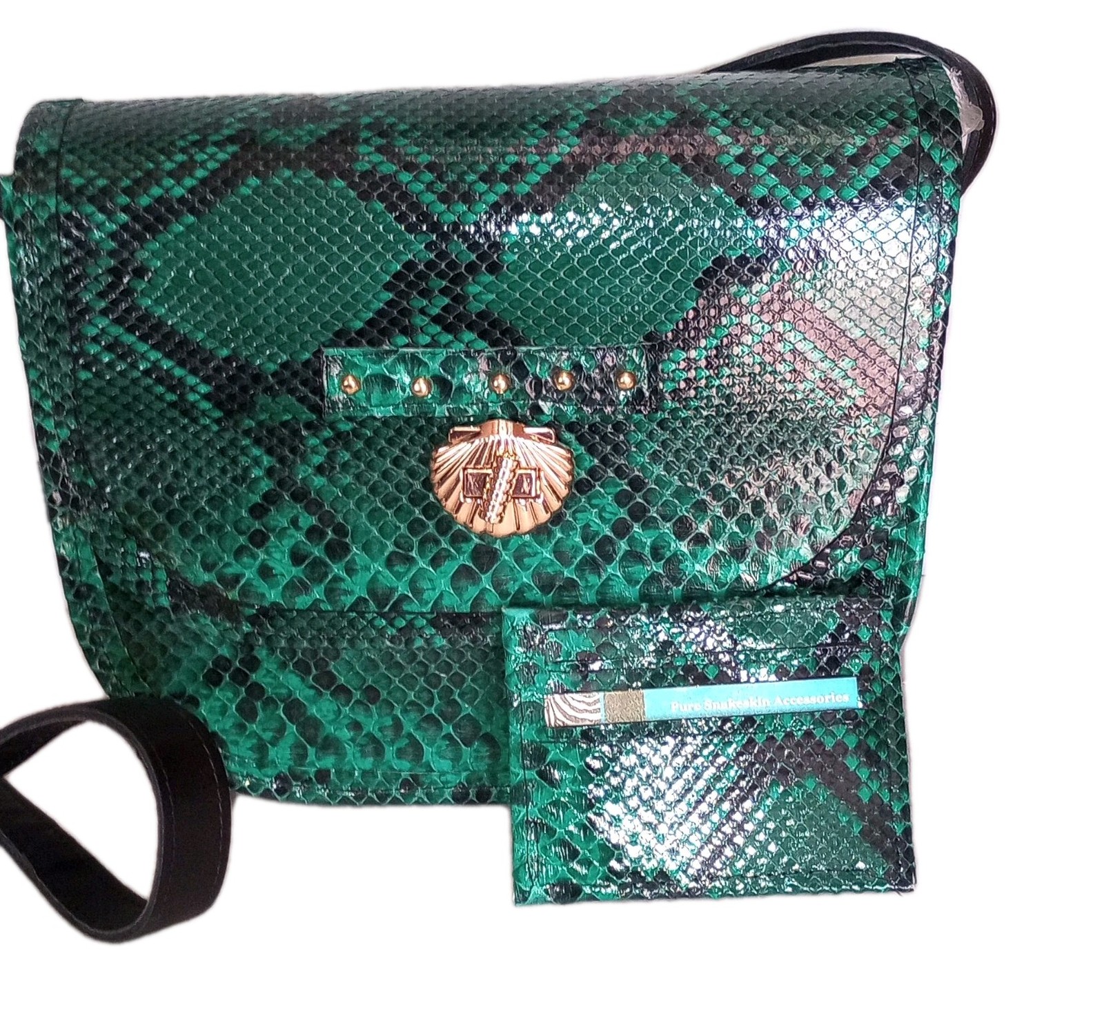 Women's Green/Black Python Skin Shoulder Purse (New)