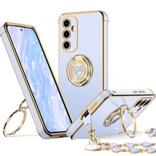 Bling Luxury Protective Case with Stand for Galaxy S24 FE - Heart Design, Blue
