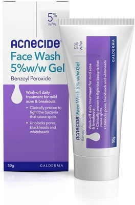 Acnecide Face Wash Gel 5%Benzoyl Peroxide Acne Treatment for Spot-Prone Skin 50g