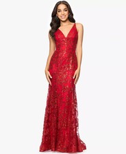 Blondie Nites Juniors' Glitter-Floral V-Neck Gown Red Size 11 209