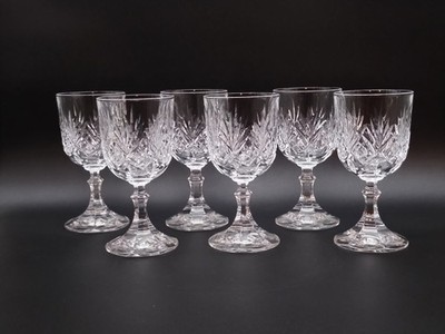 Set of 6 Royal Crystal Rock RCR Gemini Wine Glasses Petticoat Stem Criss-Cross