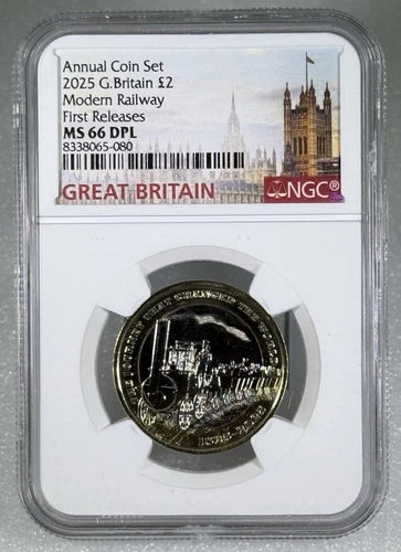 2025 2£ GREAT BRITAIN TWO POUND NGC MS66 DPL MODERN RAILWAY TRAIN FIRST RELEASE