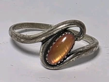 Vtg Signed WM Wheeler Mfg. Orange Gemstone Sterling Silver Swirl Ring Sz 7.75