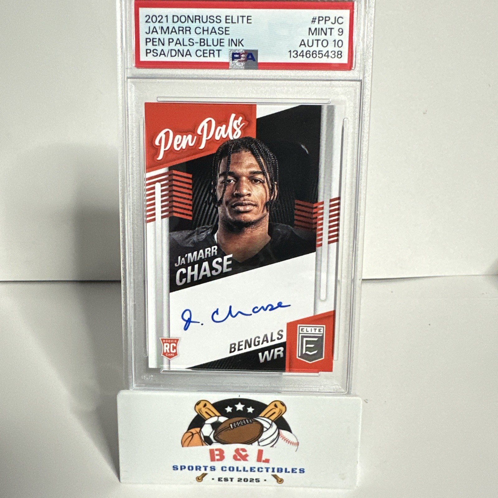 Ja'Marr Chase 2021 Panini Donruss Elite RC Auto Pen Pals PSA 9 Auto 10! 🔥  view 4