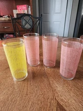 Vintage Federal Glass Pink And Yellow Weave Drinking Glass Set Of 4 Tom Collins