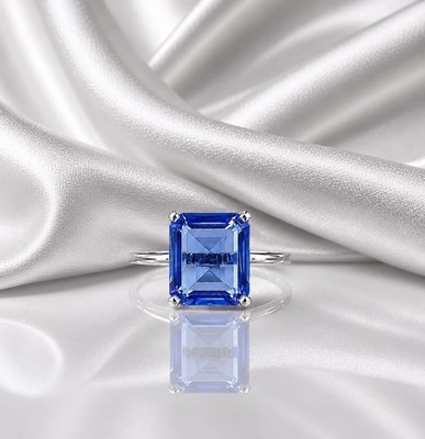 Tanzanite Rectangle Gemstone925 Sterling Silver Handmade Ring Gift For Her Women