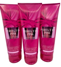 Bath & Body Works LOT of 3 PERFECT IN PINK Hydrating Body Cream Lotion 8 oz