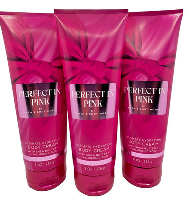 NEW Bath & Body Works Lot of 3 Perfect In Pink Hydrating Body Cream Lotion 8 oz
