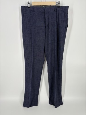 Perry Ellis Slim Fit Dress Pants Mens 36x32 Dark Sapphire Blue Grid Stretch NWT