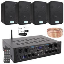 Pyle PTA44BT FM Amp MP3 Receiver, 4x 6.5" 500W Black Speakers, Microphone System