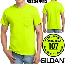 Gildan Mens Blended Pocket Tee Safety Green/Yellow Size: Large NEW