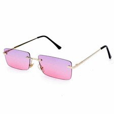 Damen Sonnenbrille Vintage Rechteck Urlaub Randlos Transparent