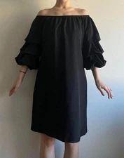 MSK Women Sz S Black Off-The-Shoulders Bardot Dress 3/4 Tired Sleeve Knee Lenght