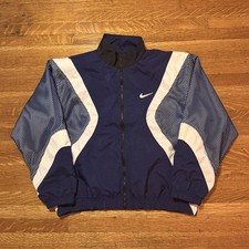 Vintage 90s Nike Windbreaker Mens XL Blue Big Swoosh Logo Reversible Zip Jacket