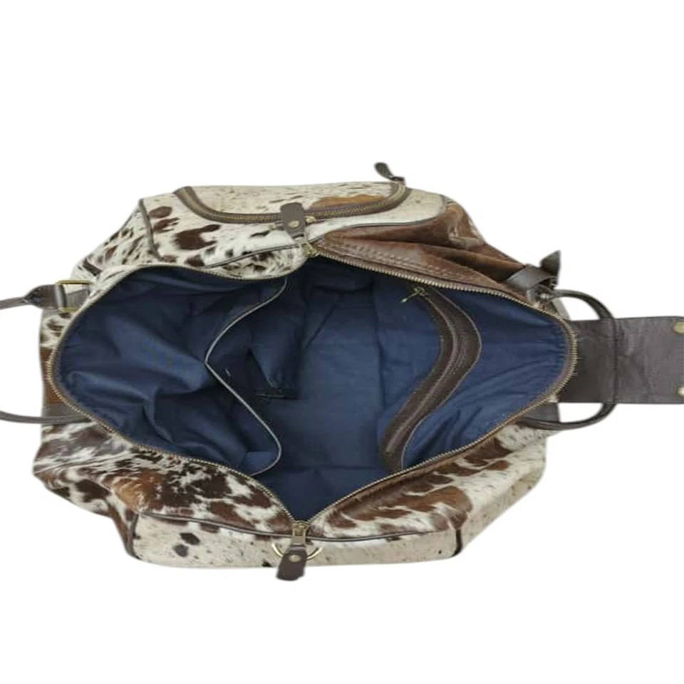 Real Cowhide Leather Hairon Travel Bag – Large Duffle Weekender Carry On – Handm - Image 4 of 4