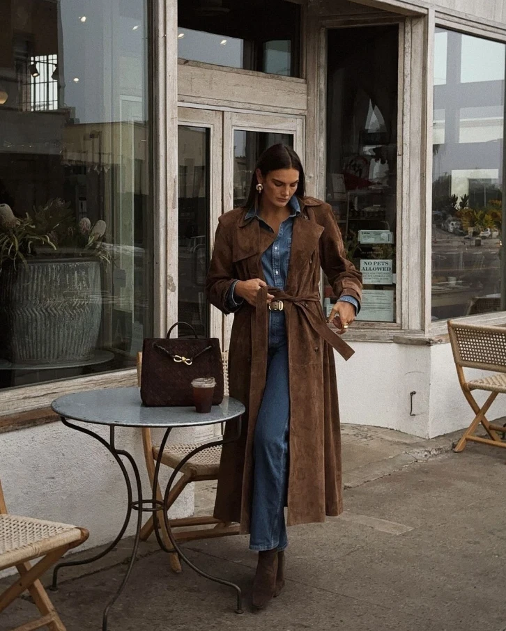 Женская длинная замша кожаный плащ коричневый подлинный ручной работы зимняя куртка - Изображение 4 из 4