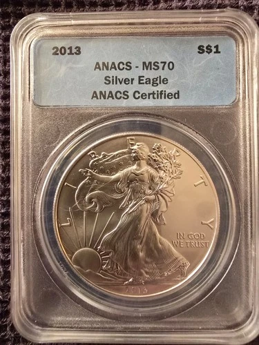 2006 $1 AMERICAN SILVER EAGLE ANACS MS70 BLUE LABEL