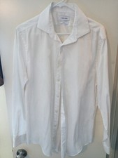 Calvin Klein Slim Fit White Collared Long Sleeve Men's Dress Shirt Button