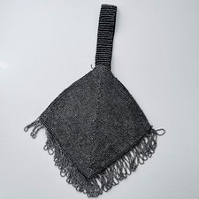 Black  Silver Beaded Slinky Handbag Tassels Square Formal Flapper Evening Bag