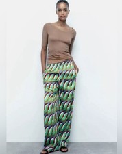 NWT Zara Small Wide Leg Geometric Print Pants Elastic Waist Drawstring Retro
