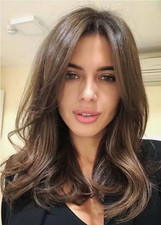 100 Human Hair New Fashion Women's Natural Long Dark Brown Wavy Wigs 20 Inch