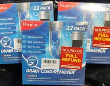 36 Packs Of Vacplus Drain Clog Remover | Powerful Sink Cleaner & Deodorizer NEW
