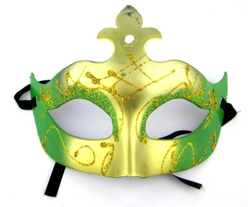 Harlequin Masquerade Mask Green Gold Venetian Crown Party Costume Glitter OSFA - Image 3 of 4