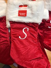 20" MERRY BRITE  S  Monogram Inital Stocking CHRISTMAS Holiday new Red  White