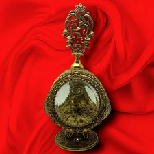 Vintage Huge Ormolu Filigree Regency Cherub Perfume Bottle Glass Dauber 9” x 4"