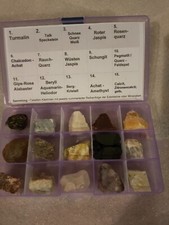 Mineraliensammlung, 15 Edel-Steine, 2-3 cm gr. beschriftet in einer Plastik Box