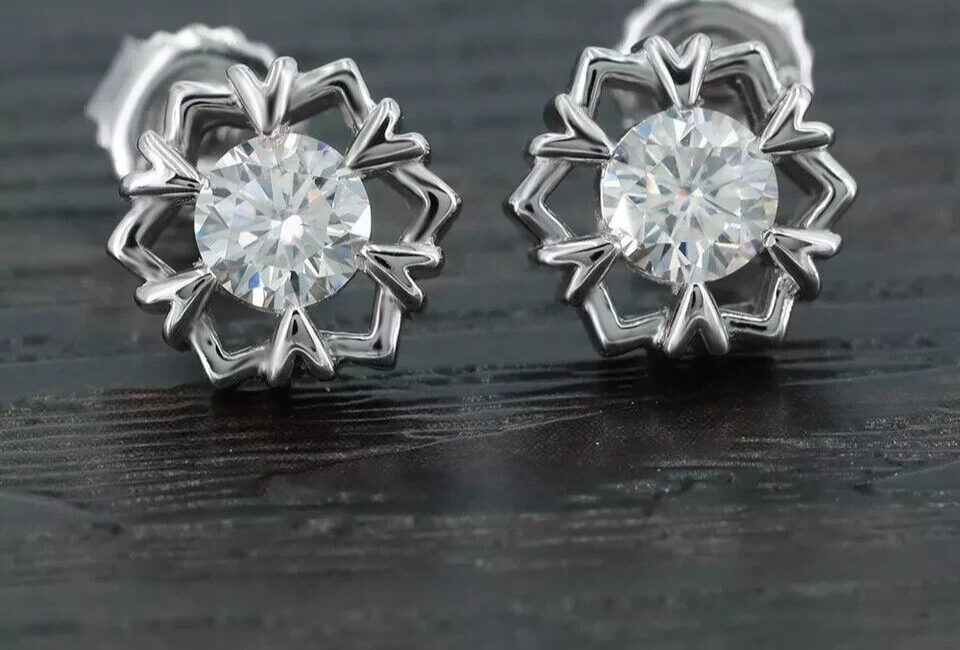 Moissanite Stud Earrings 14K White Gold Plated 1Ct Round Cut VVS1 Excellent-image