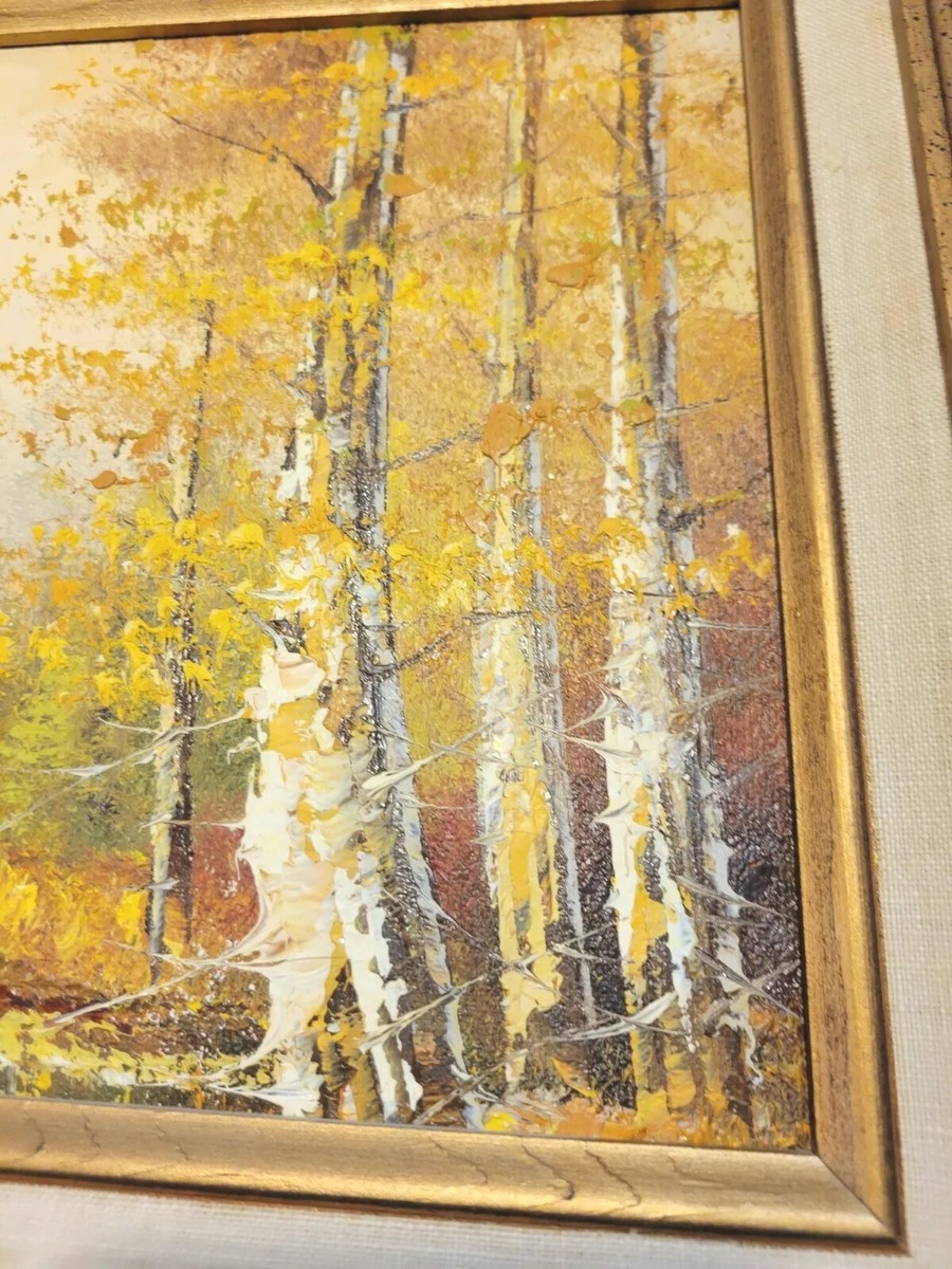 J. Medina Original Landscape Oil On Canvas, Signed. Golds Leaves