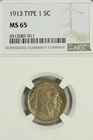 1913 Type 1 Buffalo Nickel :  NGC MS65
