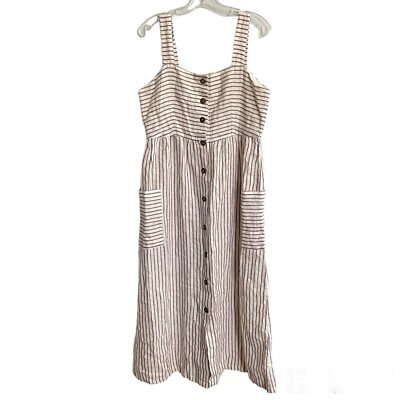 Artisan NY Linen Jumper Dress Size 10 Red White Stripes Button Front Lagen  Look | eBay