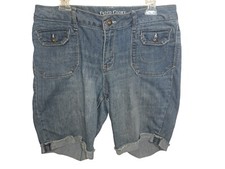 Faded Glory Light Wash Denim Jean Shorts Rolled Cuff Hem Pockets Stretchy 14