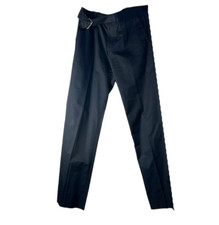 Men's black satin pants with side buckle belt and pockets in medium