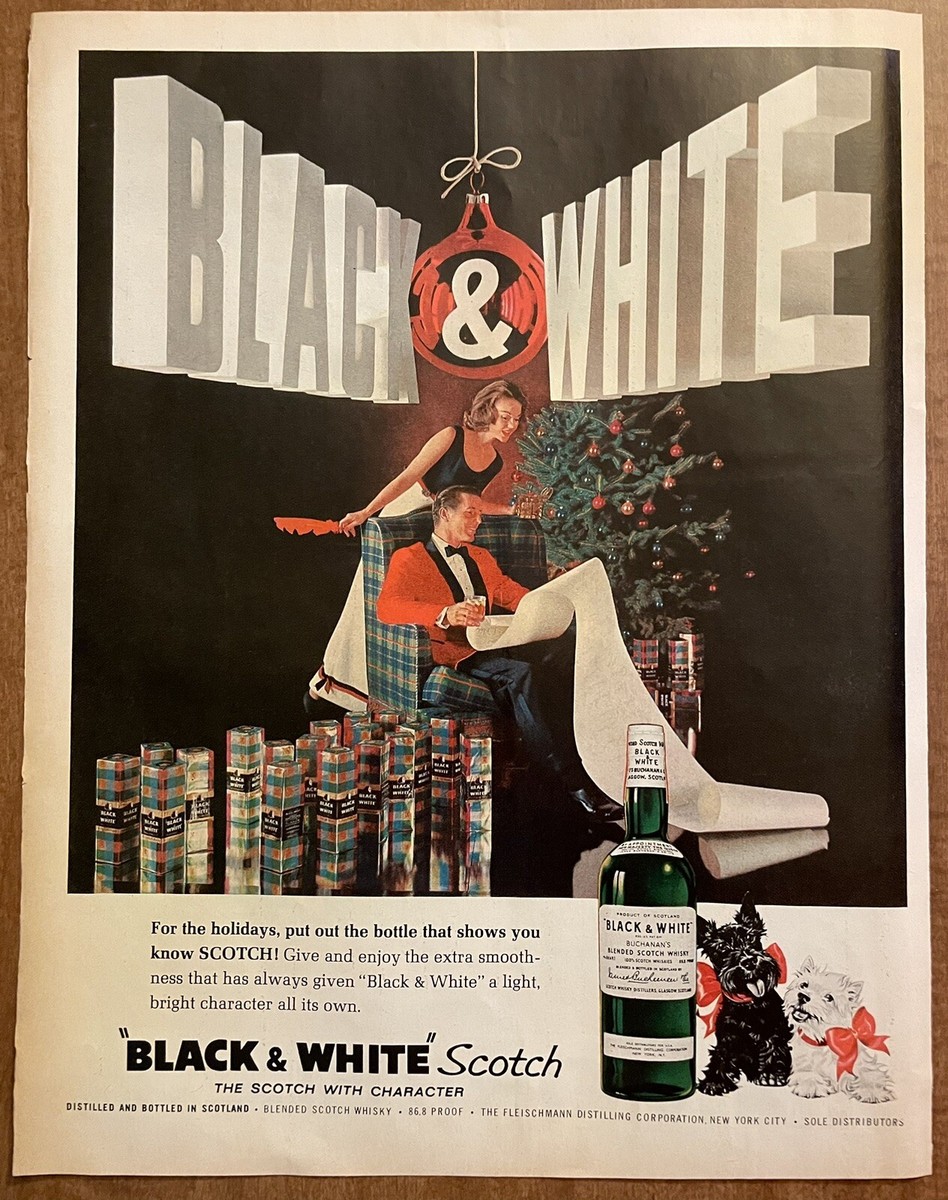 1956 Black & White Scotch Whiskey Dogs Holiday Christmas Vintage