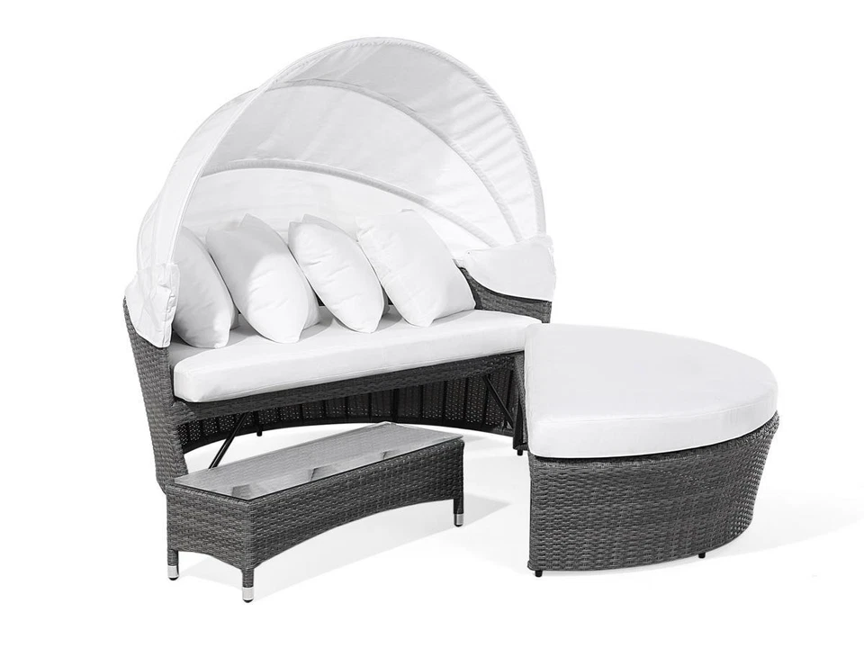 Großer Rattan Strandkorb GRAU Strandmuschel gepolsterte Sonneninsel Gartenliege - Bild 2 von 4