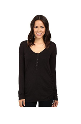 NWT Splendid Women's Henley Lace Up Side Rouched Long Sleeve Size XS $100 K290