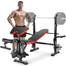 6 in 1 Weight Bench Adjustable Incline 600lbs Ergonomic with Squat Rack for Home