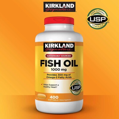 X3- Kirkland Signature Fish Oil (3-Btl LOT) 1000 mg, 400ct Omega-3  EXP: 04/2028