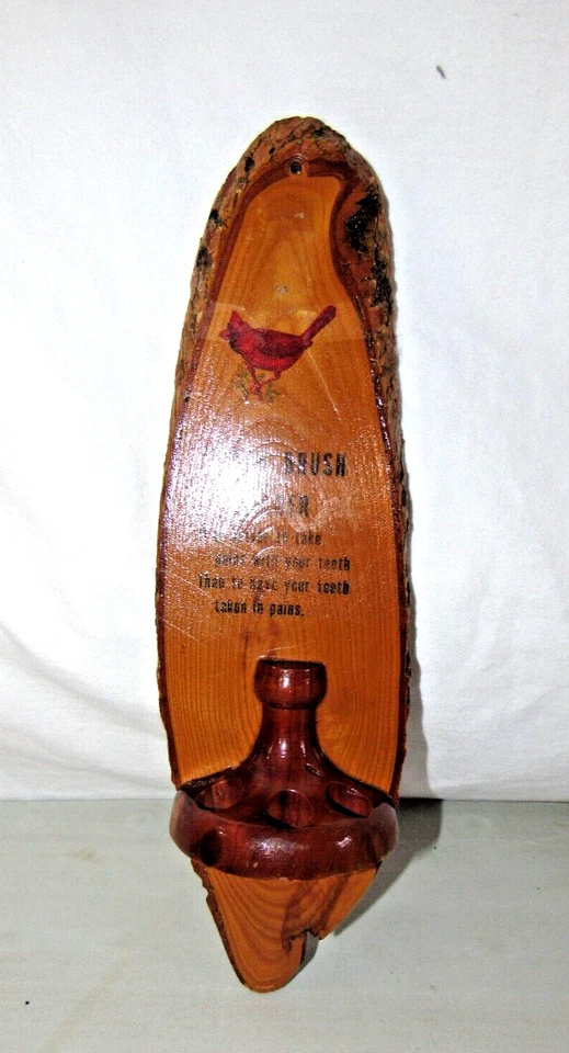 Vintage Rustic Wood Cardinal Hillbilly Toothbrush Wall Mount Holder - Image 2 of 4