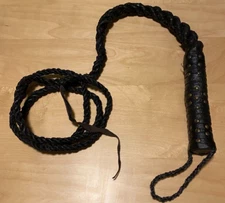 Vintage Braided Leather Bullwhip Stock Whip Western Cowboy Rodeo Style 6ft