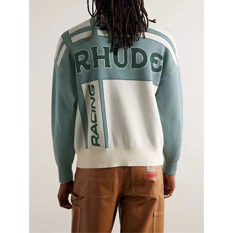 NUOVO RHUDE Cappotto Maglione Uomo Donna Alta Qualità Casual Girocollo Maglia TG:S XL